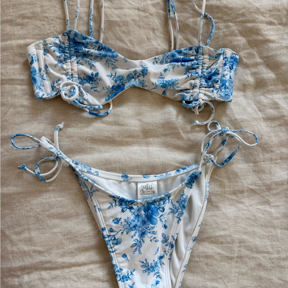 Wild Fable White and Blue Floral Bikini